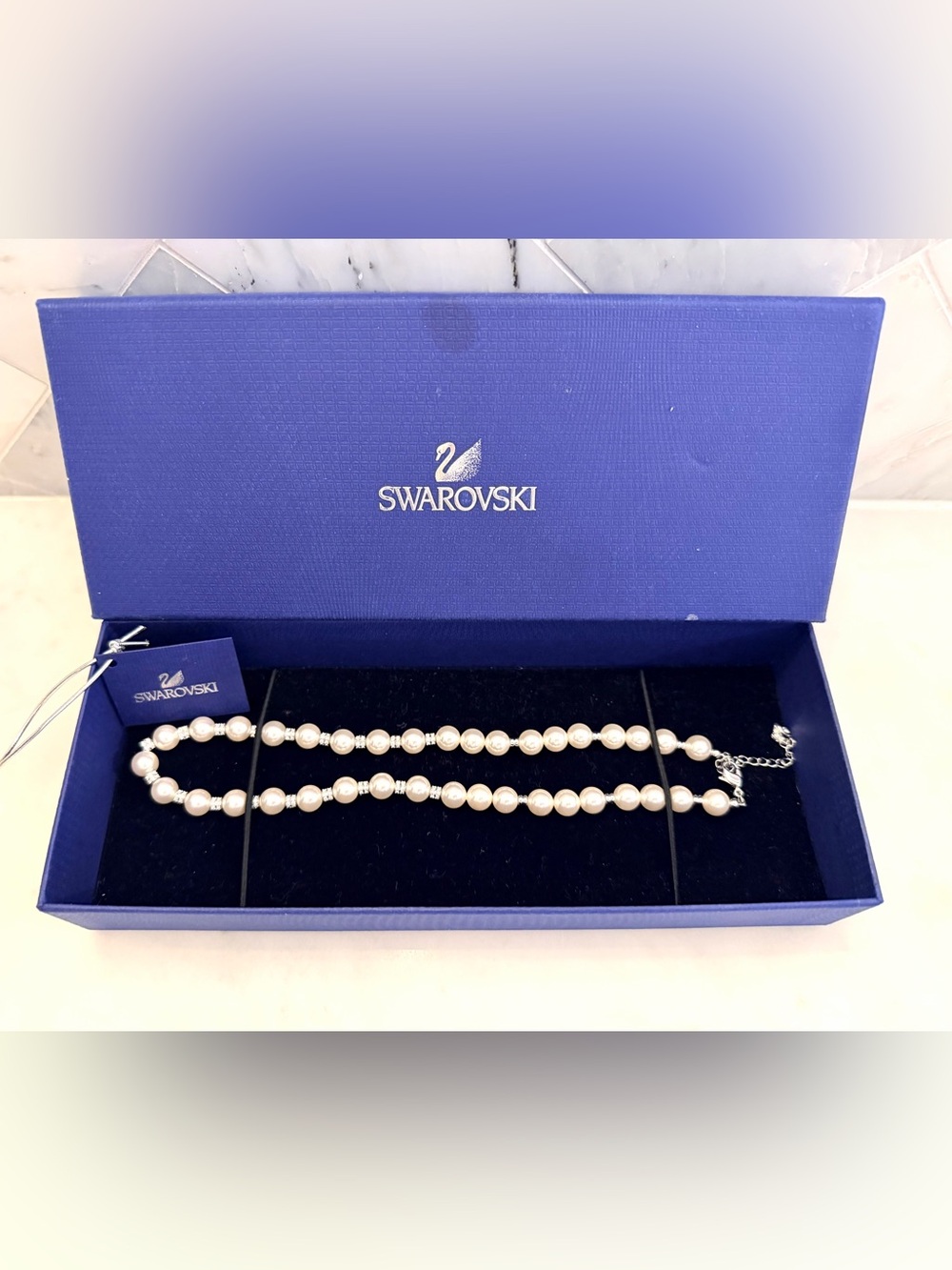 NIB VINTAGE Swarovski Ivory Pearl-Style Crystal Necklace